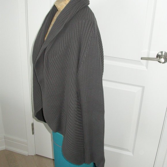 Dark Grey Ribbed Knit Cardigan - Picture 5 of 6